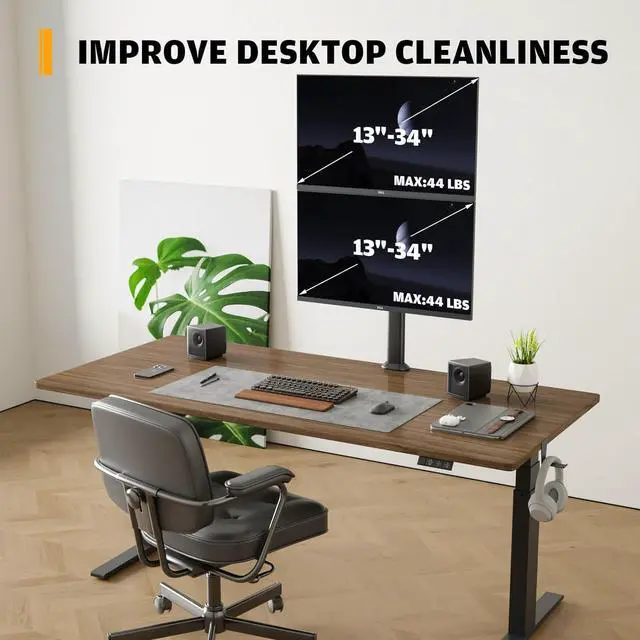 Alt view image 5 of 7 - HEMUDU Dual Monitor Articulating Desk Mount Arm Stand - Vertical Stack Screen Supports Two 13 to 34 Inch Computer Monitors with C Clamp