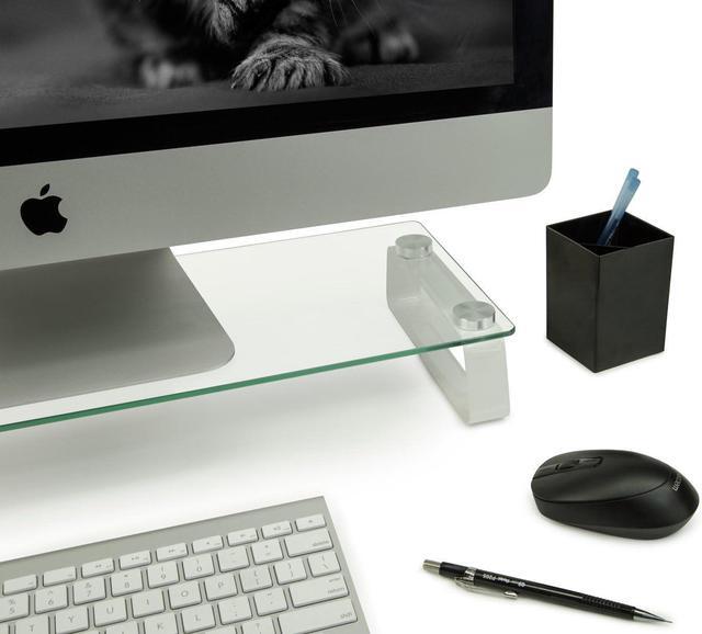 Alt view image 4 of 7 - Mount-It! Glass Computer Monitor Riser and Laptop Stand | Clear Flat Screen Display Stand, Desktop Shelf and Organizer, Glass and Aluminum Construction, 22 Inches Wide, 44 lb Carrying Capacity