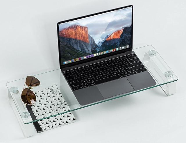Alt view image 5 of 7 - Mount-It! Glass Computer Monitor Riser and Laptop Stand | Clear Flat Screen Display Stand, Desktop Shelf and Organizer, Glass and Aluminum Construction, 22 Inches Wide, 44 lb Carrying Capacity
