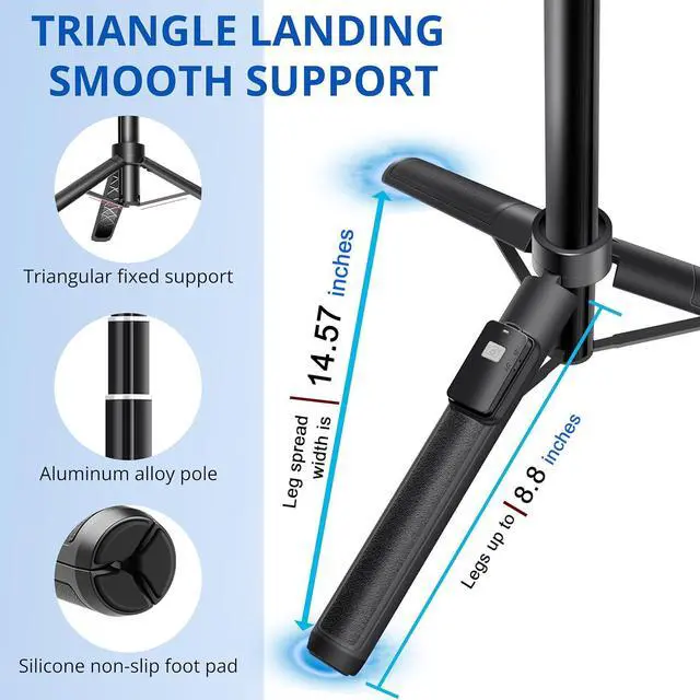 Alt view image 6 of 7 - Extendable 62 inches Aluminum Alloy Selfie Stick Phone Tripod Stand New Model with Wireless Remote Shutter Compatible with All Cell Phones/Live Stream/Vlog/iPhone 16/15/14/13/Android