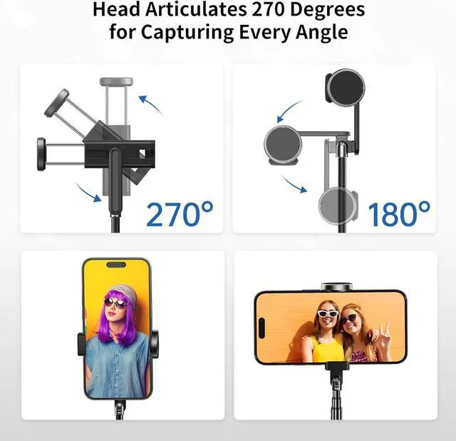 Alt view image 3 of 7 - ATUMTEK Selfie Stick Tripod, Extendable 3 in 1 Aluminum Bluetooth Selfie Stick with Wireless Remote and Tripod Stand for iPhone 16/15/14/13/12/11 Pro Max/XS Max/XS/XR/X/8/7, Samsung Smartphones Black