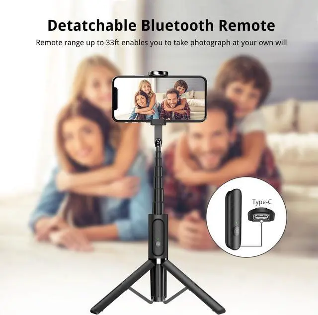 Alt view image 4 of 7 - ATUMTEK Selfie Stick Tripod, Extendable 3 in 1 Aluminum Bluetooth Selfie Stick with Wireless Remote and Tripod Stand for iPhone 16/15/14/13/12/11 Pro Max/XS Max/XS/XR/X/8/7, Samsung Smartphones Black