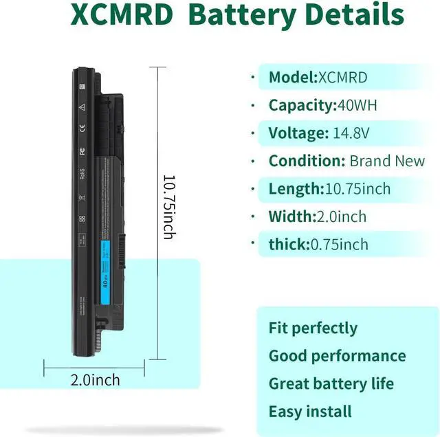Alt view image 2 of 7 - 40WH XCMRD 14.8V Battery for Dell Inspiron 15 3000 Series 15 3531 3537 3541 3542 3543 3521 i3531 i3542 i3543 3878 17 3737 3721 15R 5521 5537 17R 5737 Latitude 3540 4WY7C FW1MN V8VNT P28F P26E P40F