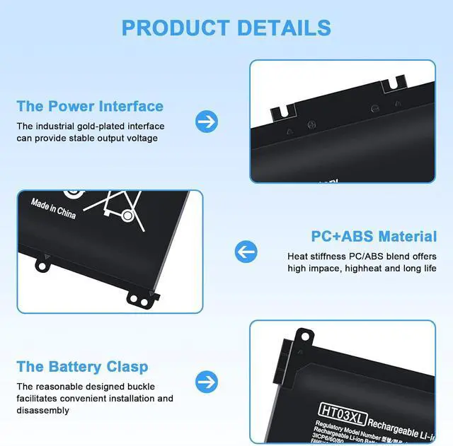 Alt view image 3 of 7 - HT03XL Battery L11119-855 HTO3XL Laptop Replacement for HP Pavilion 15-DA 15-DB 15-DW 15-CS 15-DY 17-by 17-CA 14-CE 14-CF 14-DF 14-DQ 14-DK 15z-cw100 15-da0014dx 15-DB0011DX 15-cs0053cl HSTNN-LB8M