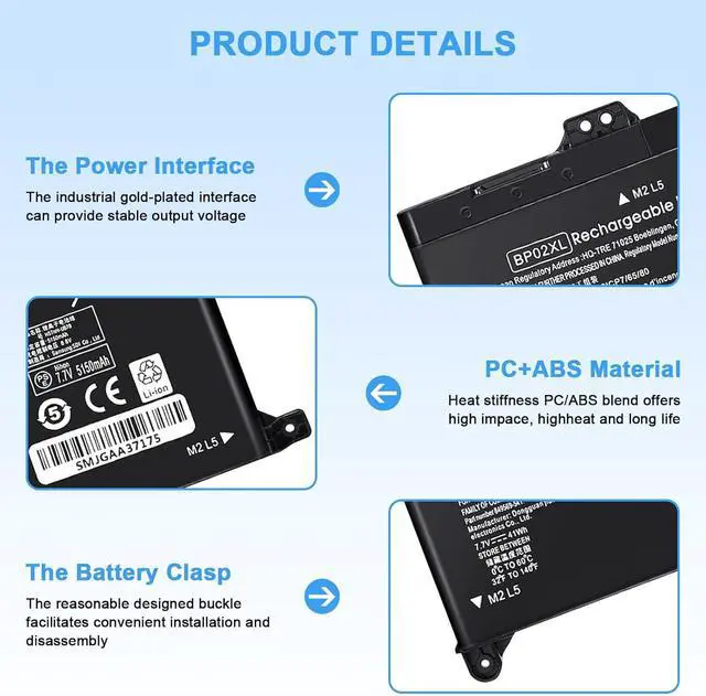 Alt view image 3 of 6 - New Replacement BPO2XL BP02XL 849909-850 rechargeable Battery for HP Notebook PC 15-au 15-AW Series 15-AU063NR 15-AU057CL 15-AU023CL 15-AU123CL 15-AW053NR 15-AU062NR 15-AU020WM HSTNN-LB7H 849569-421