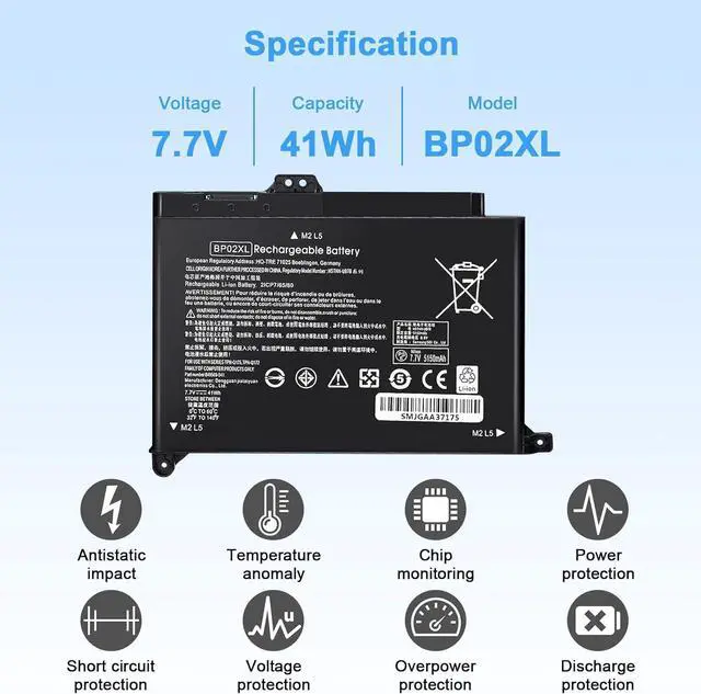 Alt view image 2 of 6 - New Replacement BPO2XL BP02XL 849909-850 rechargeable Battery for HP Notebook PC 15-au 15-AW Series 15-AU063NR 15-AU057CL 15-AU023CL 15-AU123CL 15-AW053NR 15-AU062NR 15-AU020WM HSTNN-LB7H 849569-421