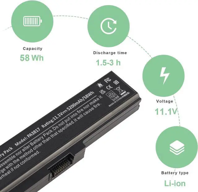 Alt view image 2 of 7 - Laptop Battery for Toshiba PA3817U-1BRS PA3818U-1BRS PA3819U-1BRS Satellite C655 C675 C675D L645 L645D L655 L655D L675 L675D L745 L755 L755D P745 P755 P775 M645 A660 A655 PA3817U Series Battery