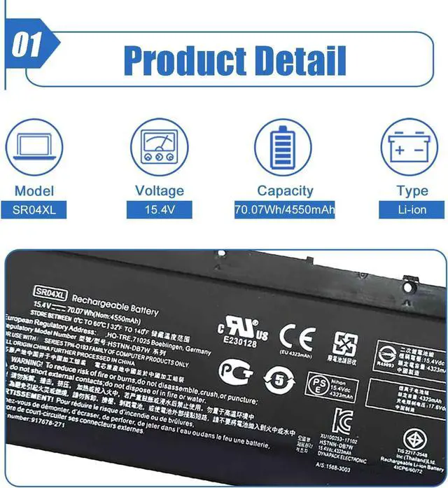 Alt view image 2 of 6 - Dentsing SR04XL SR03XL 917724-855 Laptop Battery Replace for HP Omen 15 15-CE0XX 15-DC0XX 15-CE198WM 15-CE015DX Pavilion 15-CB0XX 15-CB041NR 15-CX0056WM Series l08855-855