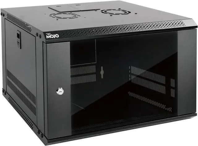 Main image of Tecmojo 6U Wall Mount Server Cabinet IT Network Rack Enclosure Lockable Door and Side Panels Black, Cooling Fan, Standard Glass Door, 450mm Depth, for 19 IT Equipment, A/V Devices