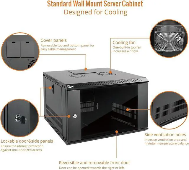 Alt view image 3 of 6 - Tecmojo 6U Wall Mount Server Cabinet IT Network Rack Enclosure Lockable Door and Side Panels Black, Cooling Fan, Standard Glass Door, 450mm Depth, for 19 IT Equipment, A/V Devices