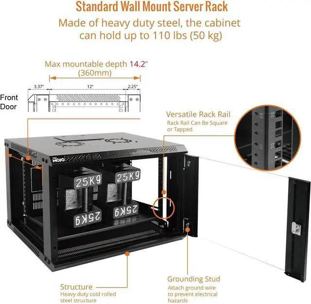 Alt view image 4 of 6 - Tecmojo 6U Wall Mount Server Cabinet IT Network Rack Enclosure Lockable Door and Side Panels Black, Cooling Fan, Standard Glass Door, 450mm Depth, for 19 IT Equipment, A/V Devices