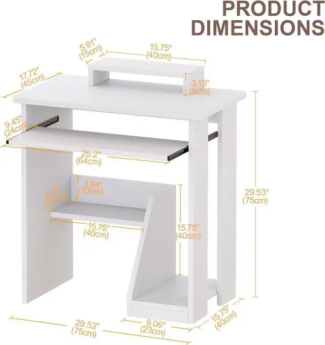 Alt view image 3 of 7 - ALISENED Home Office Computer Desk with Monitor Stand Keyboard Tray, 29.5 Inch Study Writing Desk Small PC Laptop Table with Storage Shelves, Modern Workstation for Small Spaces Save Space