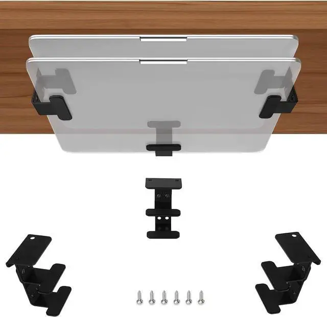 Main image of IFCASE 2 Tier Under Desk Laptop Mount, Double Decker Metal Under Desk Shelf Holder for Laptop, MacBook Pro, Keyboard with Anti-Scratch Silicone (Black)