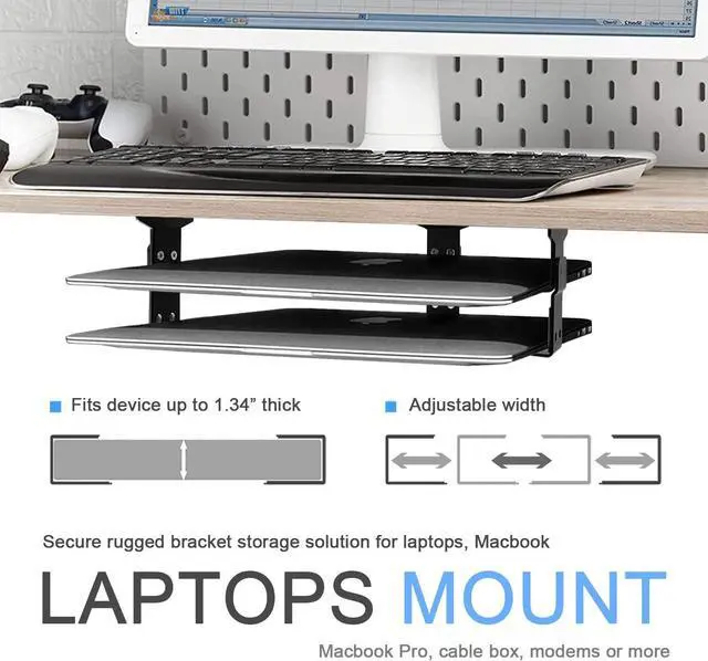 Alt view image 2 of 7 - IFCASE 2 Tier Under Desk Laptop Mount, Double Decker Metal Under Desk Shelf Holder for Laptop, MacBook Pro, Keyboard with Anti-Scratch Silicone (Black)