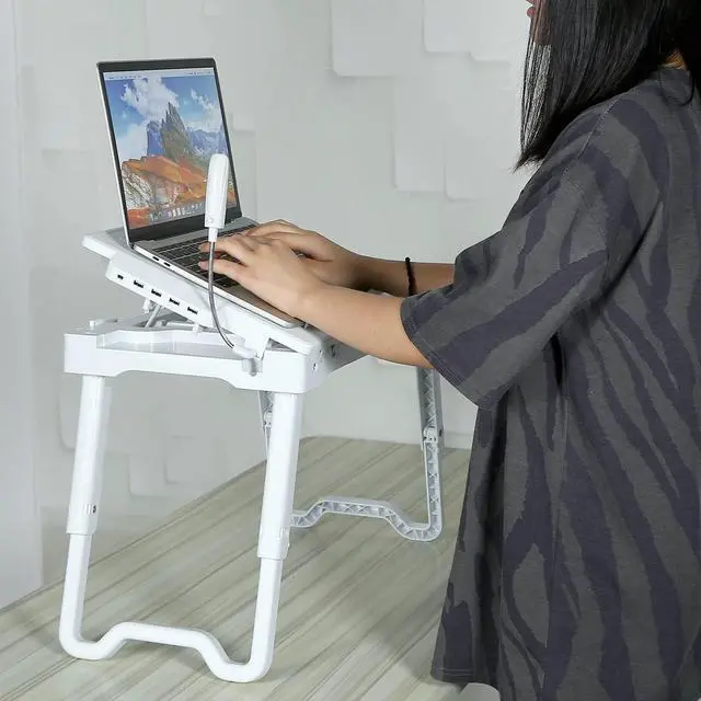 Alt view image 2 of 7 - Laptop Desk for Bed,Adjustable Laptop Stand Foldable Bed Table Portable Lap Desk Folding Notebook Stand Reading and Writing Tray with 4 USB Port and Cooling Fan for Bed Couch Sofa Floor (White)