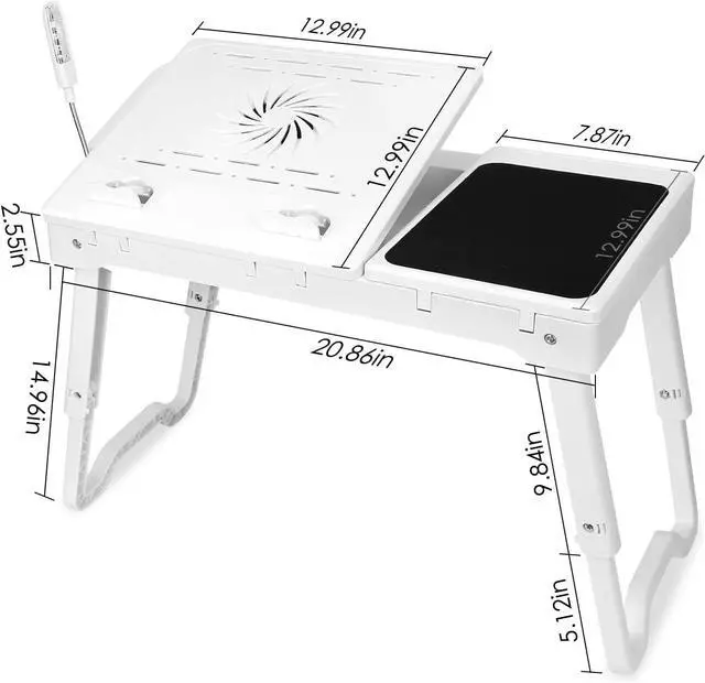 Alt view image 3 of 7 - Laptop Desk for Bed,Adjustable Laptop Stand Foldable Bed Table Portable Lap Desk Folding Notebook Stand Reading and Writing Tray with 4 USB Port and Cooling Fan for Bed Couch Sofa Floor (White)