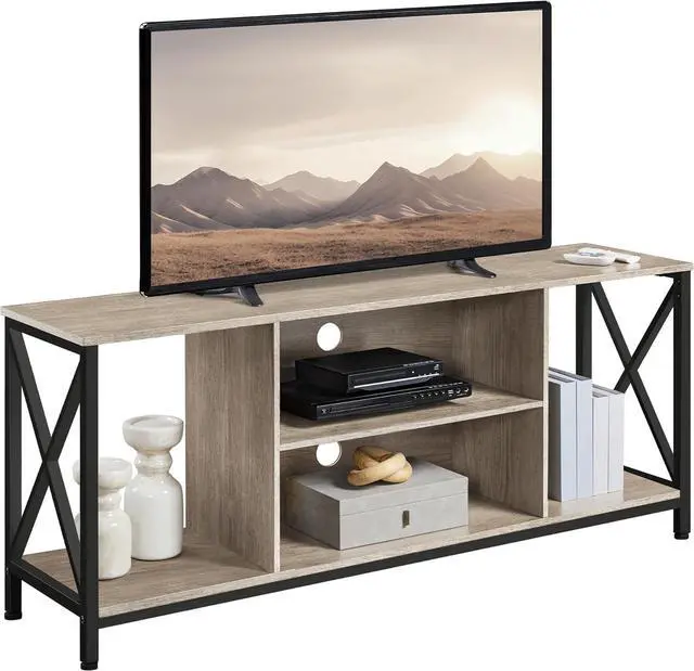 Main image of Yaheetech TV Stand for TVs up to 65 Inch, 55 Inch Entertainment Center with Storage, Wood TV Console with Shelves for Living Room, Gray