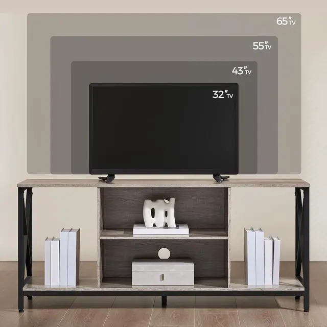 Alt view image 4 of 7 - Yaheetech TV Stand for TVs up to 65 Inch, 55 Inch Entertainment Center with Storage, Wood TV Console with Shelves for Living Room, Gray