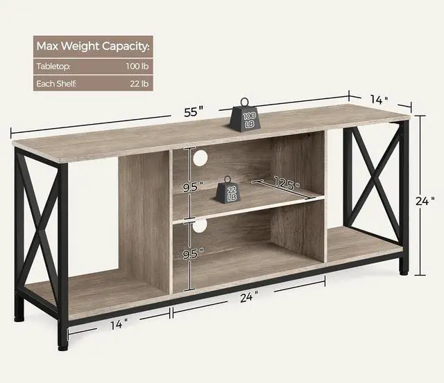 Alt view image 3 of 7 - Yaheetech TV Stand for TVs up to 65 Inch, 55 Inch Entertainment Center with Storage, Wood TV Console with Shelves for Living Room, Gray
