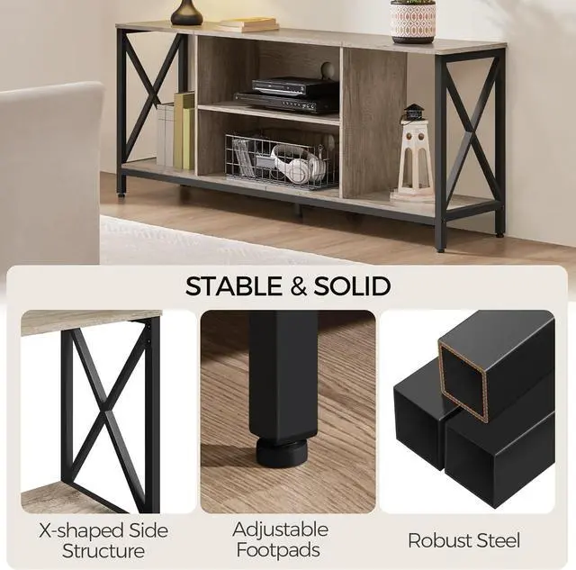 Alt view image 7 of 7 - Yaheetech TV Stand for TVs up to 65 Inch, 55 Inch Entertainment Center with Storage, Wood TV Console with Shelves for Living Room, Gray