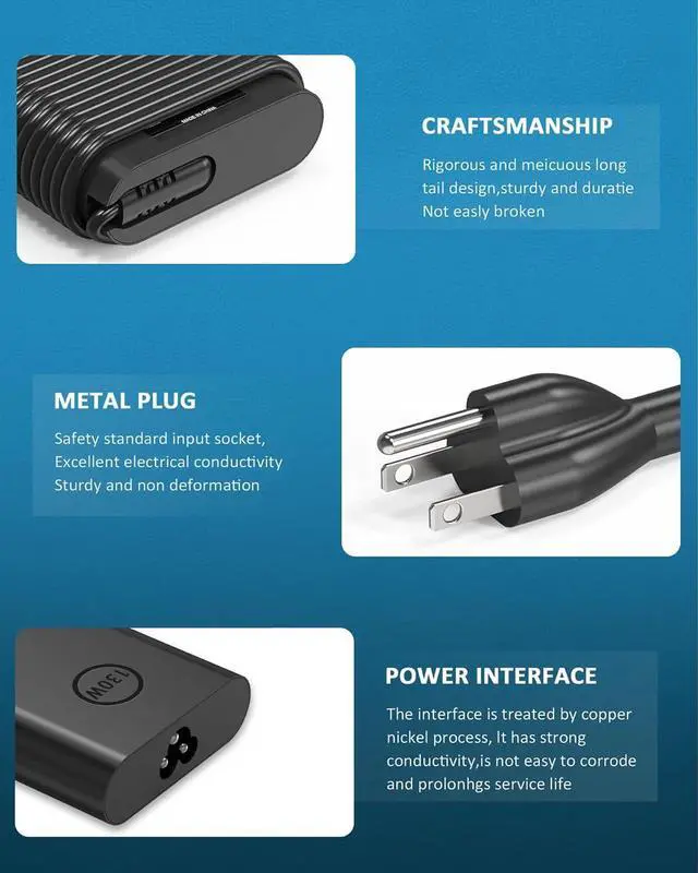 Alt view image 4 of 7 - 130W USB C Laptop Charger Compatible with Dell Precision 5570 5560 5550 5530 5760 5750 3560 Latitude 7410 7310 7210 9410 9510 5420 5520 5510 XPS 15 17 2in1 9575 9500 9700 Power Cord