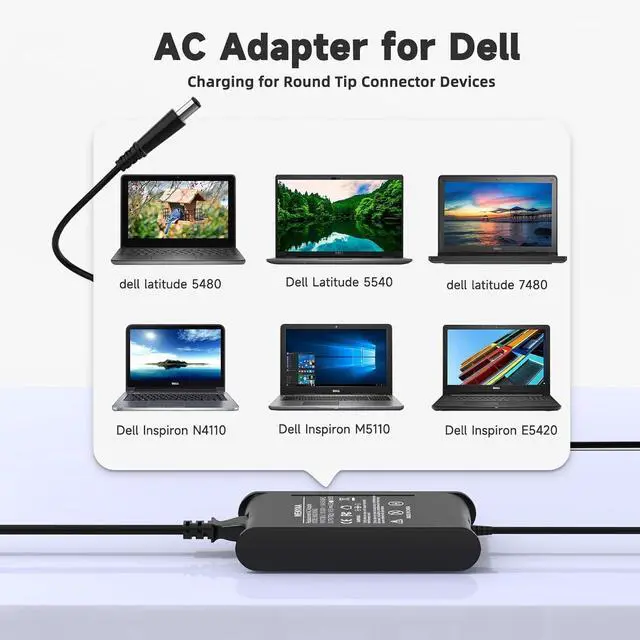 Alt view image 3 of 7 - 90W 65W Laptop Charger for Dell Latitude E6440 E6400 E6430 E6420 E6410 E6230 E6320 E6220 E6330 E6500 E6510 E6530 E6540 E7240 E7250 E7440 E7450 5480 5580 7390 7280 7480 7.4mm Tip Power Cord Adapter