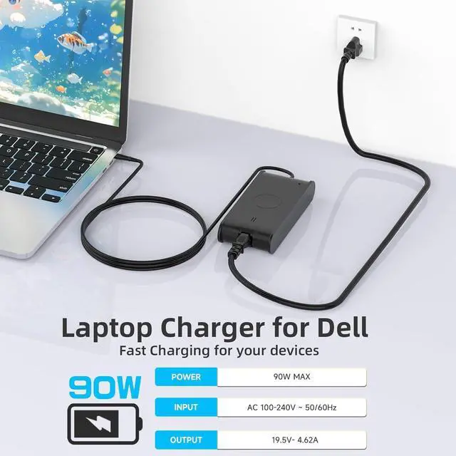 Alt view image 5 of 7 - 90W 65W Laptop Charger for Dell Latitude E6440 E6400 E6430 E6420 E6410 E6230 E6320 E6220 E6330 E6500 E6510 E6530 E6540 E7240 E7250 E7440 E7450 5480 5580 7390 7280 7480 7.4mm Tip Power Cord Adapter