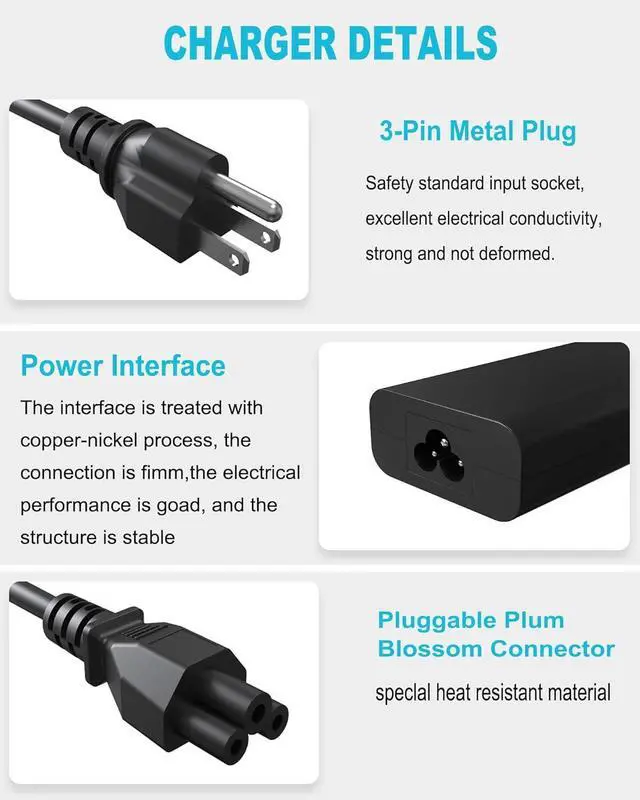 Alt view image 5 of 7 - 60W 65W USB C Laptop Charger for Dell Latitude 5540 5550 3550 5450 3450 7440 7430 5530 3540 E5430 5420 5520 7420 e5440 Dell Chromebook XPS 13 Latitude 5430 5440 Charger, USB-C Type C AC Power Adapter