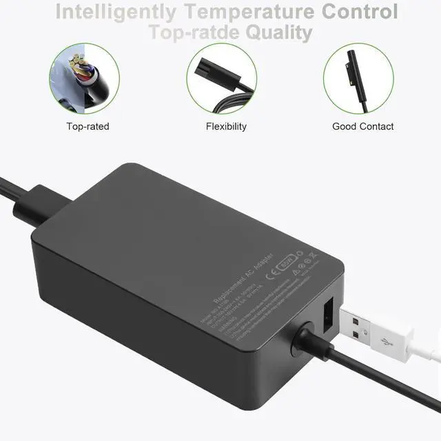 Alt view image 4 of 7 - 65W Surface Pro Laptop Charger AC Adapter for Microsoft Surface Pro 3, 4, 5, 6, 7, 8, 9, 10, X, Surface Book 3, 2, 1, Windows Surface Laptop 6, 5, 4, 3, 2, 1, Surface Go Tablet, with 6.2ft Power Cord