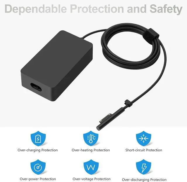 Alt view image 5 of 7 - 65W Surface Pro Laptop Charger AC Adapter for Microsoft Surface Pro 3, 4, 5, 6, 7, 8, 9, 10, X, Surface Book 3, 2, 1, Windows Surface Laptop 6, 5, 4, 3, 2, 1, Surface Go Tablet, with 6.2ft Power Cord
