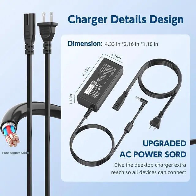 Alt view image 6 of 7 - 45W Charger for HP Laptop Computer - Fit for HP Pavilion, Stream, ProBook, EliteBook, Spectre, Notebook Series AC Adapter Power Cord (4.5mm x 3.0mm Smart Blue Tip)