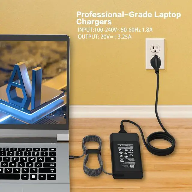 Alt view image 6 of 7 - 2025 New Slim 65W 45W USB C Laptop Charger for Lenovo Thinkpad X1 Carbon T480 T490 T480s T490s T580 T590 T14 T16, Yoga 7i C740 C940 C930 920 C630 730 720, Type C Chromebook Computer Power Adapter Cord