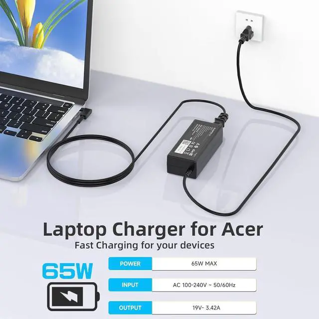 Alt view image 4 of 7 - 65W Laptop Charger for Acer ChromeBook 11 13 14 15 R11 N15Q8 N15Q9 N15Q10 CB3 CB5 C720 C720P C731 C738T C740 C810 C730E CB5-571 ADP-45FE F AC Adapter 19V 3.42A