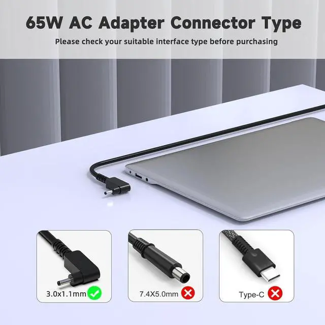 Alt view image 5 of 7 - 65W Laptop Charger for Acer ChromeBook 11 13 14 15 R11 N15Q8 N15Q9 N15Q10 CB3 CB5 C720 C720P C731 C738T C740 C810 C730E CB5-571 ADP-45FE F AC Adapter 19V 3.42A