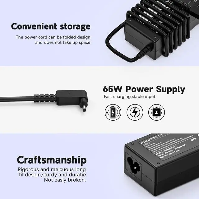 Alt view image 6 of 7 - 65W Laptop Charger for Acer ChromeBook 11 13 14 15 R11 N15Q8 N15Q9 N15Q10 CB3 CB5 C720 C720P C731 C738T C740 C810 C730E CB5-571 ADP-45FE F AC Adapter 19V 3.42A