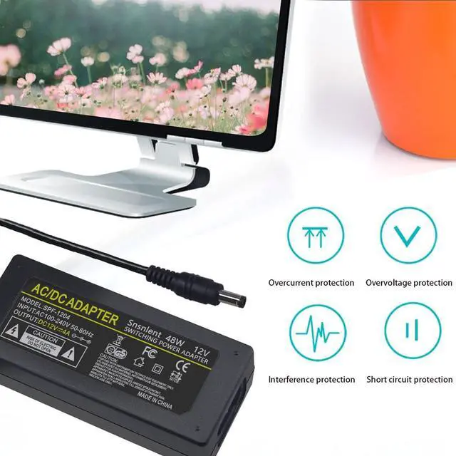 Alt view image 5 of 7 - DC 12V 4A 48W AC Adapter Power Supply 12V 4A 48W AC/DC Power Adapter with 5.5x2.5mm DC Plug 12V 4A 48W Power Supply for LCD Monitor LED Strip Light CCTV Security System