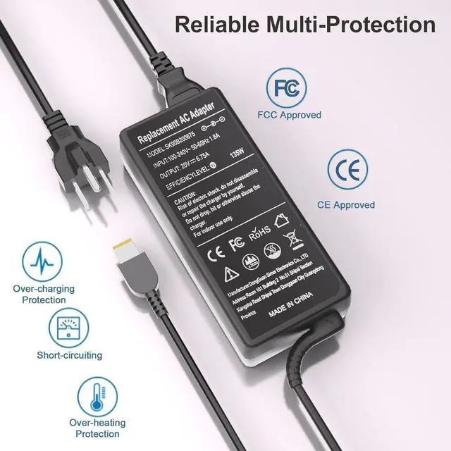 Alt view image 4 of 7 - 135W AC Charger Fit for Lenovo Ideapad Gaming 3 Series 3-15 Yoga Slim 7 9 IdeaPad Y50-70 Y40-70 Y700 ThinkPad T440p T540p T570 W540 Legion Y50 Y520 Y530 135 Watt Laptop Power Supply Adapter Cord