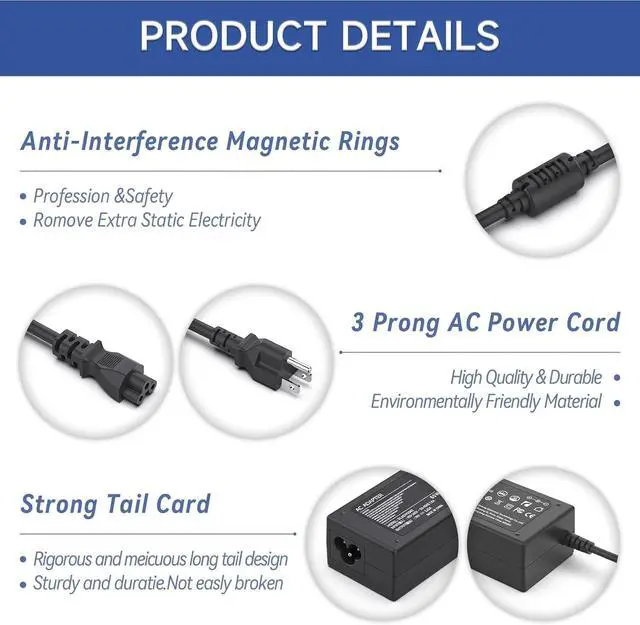 Alt view image 6 of 7 - 19V Power Cord for Acer Monitor, Acer LCD Monitor H236HL, SA230, G276HL, S230HL, G246HL, G206HQL, S271HL, S240HL, G236HL, S220HQL, S202HL, SB220Q, S231HL Power Supply