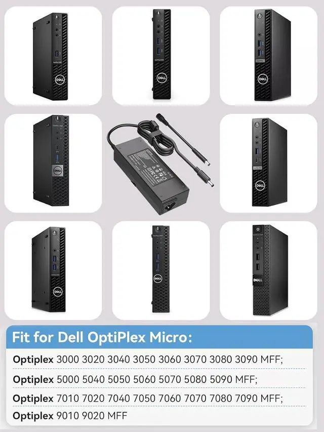 Alt view image 3 of 7 - 90W OptiPlex Charger AC Adapter for Dell Optiplex 5070 5090 5060 9020 7050 7010 7040 3050 7060 5050 7070 7080 5080 3080 3040 3020 3070 3090 3046 Micro Desktop Power Supply Cord