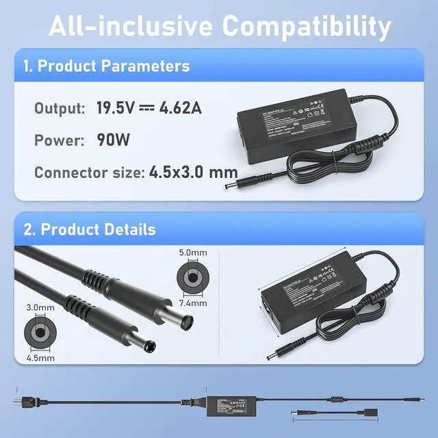 Alt view image 3 of 7 - 90W Ac Adapter Charger for Dell OptiPlex Micro 9020 7050 7010 7040 7080 7060 7070 5050 5070 5090 5080 5060 3080 3050 3040 3070 3090 3046 MFF Business Desktop Computer PC;7700 Power Cord Supply