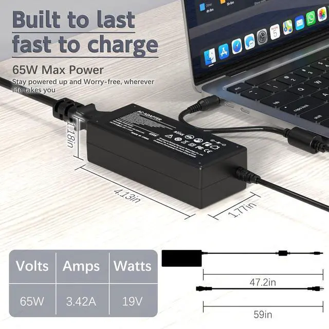 Alt view image 6 of 7 - 65W Charger for Acer Aspire 5 3 Series; Aspire A515-43, A515-51, A514-52, A515-54, A315-41, A315-53, A114-32, A315-51, A315-32, A115-31, A115-32, A114-32, A315-21, A315-31 Laptop Power Adapter