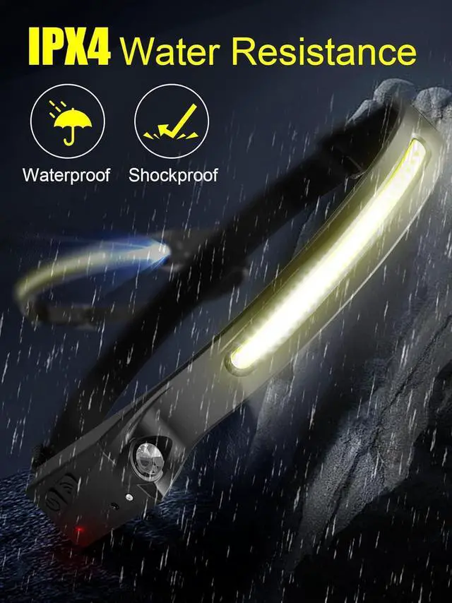 Alt view image 7 of 7 - Headlamp Rechargeable, 230° Wide Beam Head Lamps LED Super Bright, Rechargeable Headlamp Flashlight USB C, Motion Sensor Head Lights for Forehead, 5 Modes Hard Hat Headlamp for Adults Running Camping