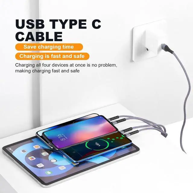 Alt view image 7 of 7 - Multi USB C Cable Fast Charging [4FT/2 Pack] QC 3.0(3A) USB C Splitter Cable 4 in 1 Charger Cord with 4 Type C Ports for iPhone 16/15 Series iPad Air/Pro  Galaxy S25 S24 Pixel PS5