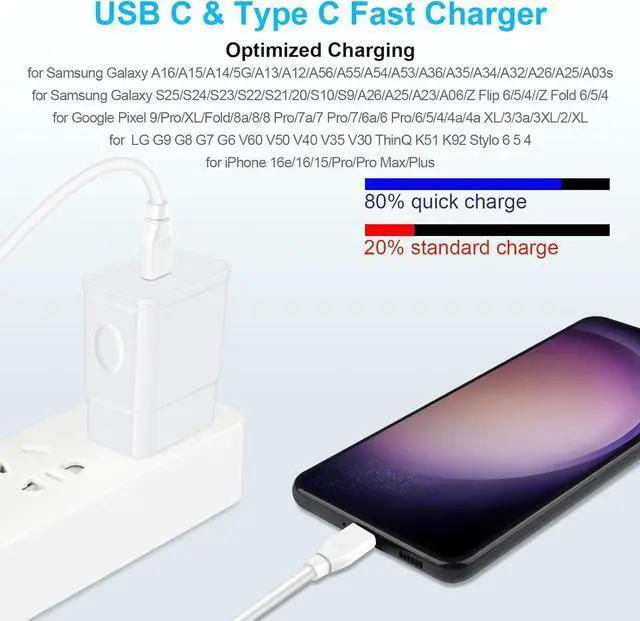 Alt view image 6 of 7 - 25W Super Fast Charger, 10FT Long Android Phone C Charger USB Type C Cable Fast Charging for Samsung Galaxy A16 5G A15 A14 5G A56 A55 A54 A53 A35 A13 S25 Ultra S24 FE S23 S22 S21 S20 A03s A04s A02s