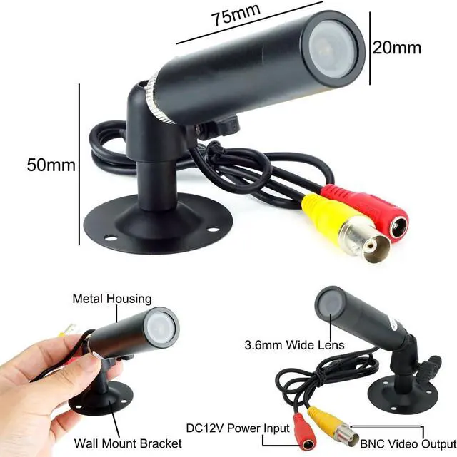 Alt view image 4 of 6 - Vanxse® CCTV 1/3 CCD 1000TVL HD 3.6mm Mini Bullet Security Camera Indoor Surveillance Camera with Bracket