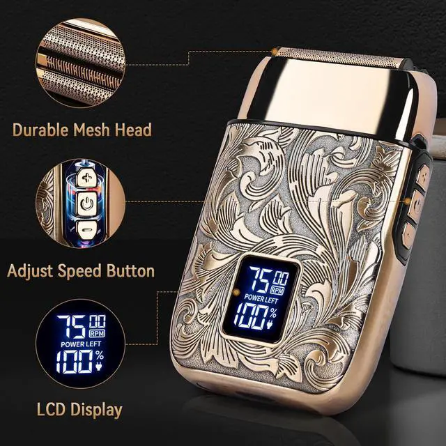 Alt view image 3 of 6 - Ufree Close Shave Electric Foil Shavers for Men, 3-Speed Electric Razor, Bald Head Shavers, Face Shaving Beard Trimmer with LCD Display, Gifts for Men