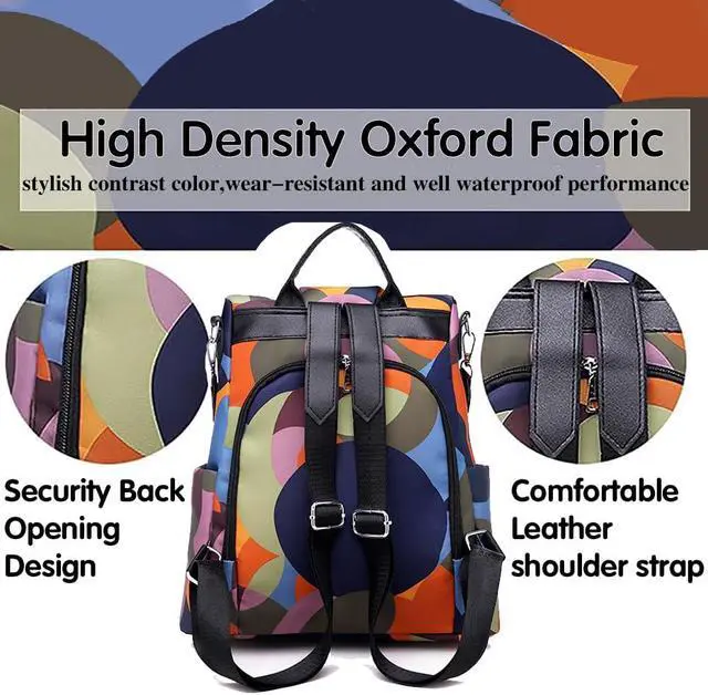 Alt view image 7 of 7 - Anti Theft Backpack Purse for Women, Small Water-Resistant Oxford Backpack with Back Zipper Access, Convertible Shoulder Bag for Travel, Work, Shopping & Everyday Use