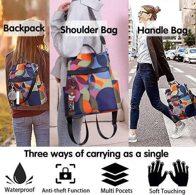Alt view image 6 of 7 - Anti Theft Backpack Purse for Women, Small Water-Resistant Oxford Backpack with Back Zipper Access, Convertible Shoulder Bag for Travel, Work, Shopping & Everyday Use