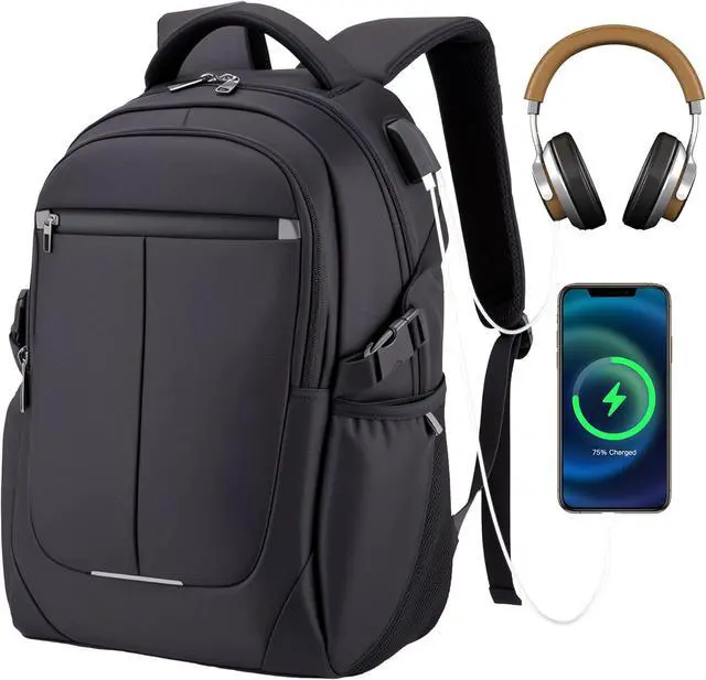 Main image of Travel Laptop Backpack for Men, Water Resistant Backpack Airline Approved Business Work Bag with USB Charging Port Fits 15.6 Inch Computer, Black