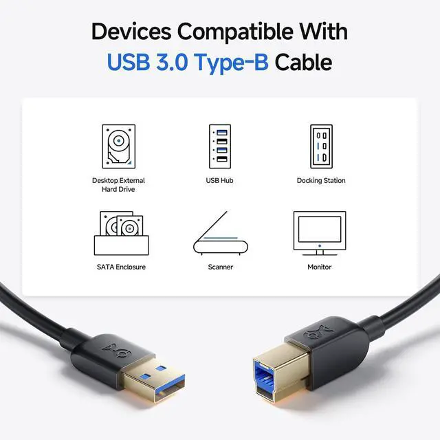 Alt view image 4 of 7 - 5Gbps Long USB 3.0 Cable - 10ft USB A to B Cable USB3 Cord with Type-B 3.0 Connector for Hard Drive Enclosure/Built-in Hub and More Black